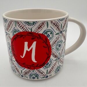 ANTHROPOLOGIE Oscar Wilde ceramic mug coffee cup Patterned with Red Accent
